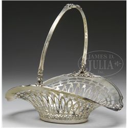 STERLING SILVER RETICULATED SWING HANDLED BASKET.