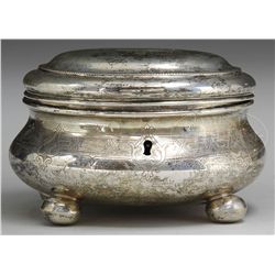 CONTINENTAL SILVER OVAL FOOTED TEA CADDY.