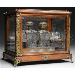OAK, GLASS & SILVER TANTALUS SET.