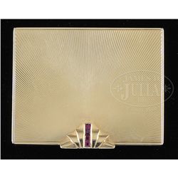 ELEGENT 14K GOLD TIFFANY COMPACT BOX WITH RUBY CLASP.