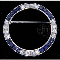 14KT WHITE GOLD DIAMOND & SAPPHIRE BROOCH.