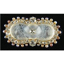 18KT MOP & DIAMOND BROOCH.