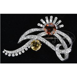 PLATINUM, CITRINE & DIAMOND BROOCH.