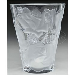 LALIQUE ROSE VASE.