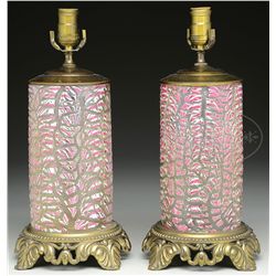 PAIR OF DURAND ART GLASS LAMP BASES.