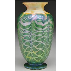 QUEZAL ART GLASS VASE.