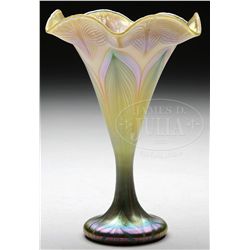 QUEZAL ART GLASS TRUMPET VASE.
