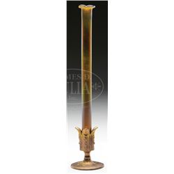 QUEZAL GLASS & BRONZE VASE.