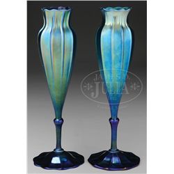 PAIR OF STEUBEN AURENE VASES.