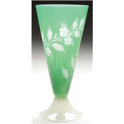STEUBEN GREEN JADE & ALABASTER VASE.