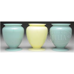 3 ART GLASS VASES.