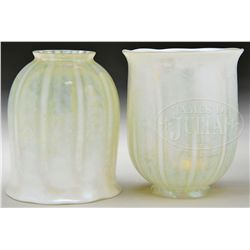 PAIR OF TIFFANY STUDIOS ART GLASS SHADES.