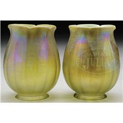 TWO TIFFANY STUDIOS ART GLASS SHADES.