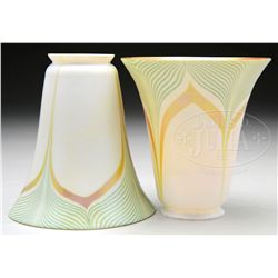 TWO ART GLASS SHADES.