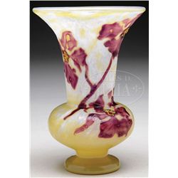 GALLE MARQUETRY IRIS VASE.