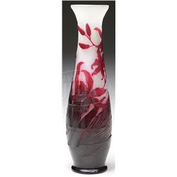 GALLE RED FLORAL CAMEO VASE.