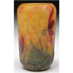 DAUM PADDED WHEEL-CARVED VASE.