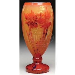 LE VERRE FRANCAIS FRENCH CAMEO POISSONS VASE.