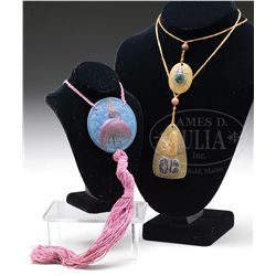 THREE PATE DE VERRE PENDANTS.