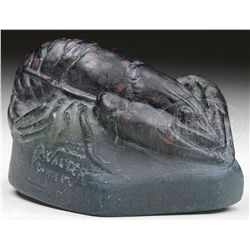 A. WALTER PATE DE VERRE CRAYFISH PAPERWEIGHT.