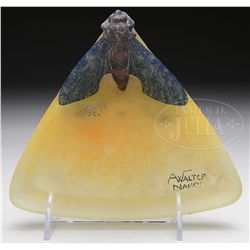 A. WALTER NANCY PATE DE VERRE MOTH TRAY.