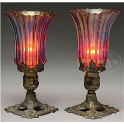 PAIR OF IRIDESCENT MANTLE LAMPS.