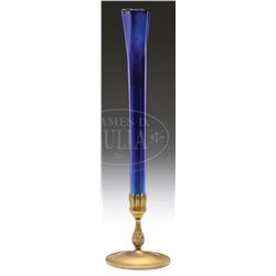 TIFFANY STUDIOS GLASS AND BRONZE VASE.