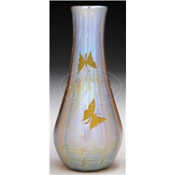 TIFFANY FAVRILE CARVED GOLD VASE.