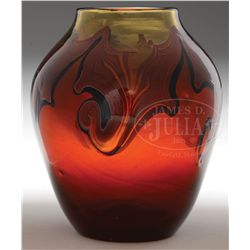 IMPORTANT TIFFANY FAVRILE RED PAPERWEIGHT VASE.