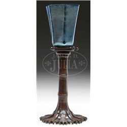 TIFFANY STUDIOS BAMBOO CANDLESTICK WITH SHADE.