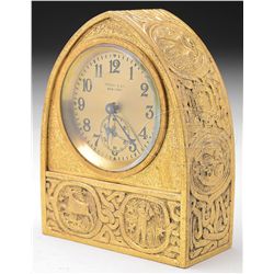TIFFANY STUDIOS BRONZE DESK CLOCK.