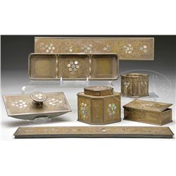 TIFFANY STUDIOS ABALONE DESK SET.