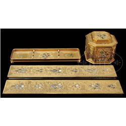 TIFFANY STUDIOS 3PC ABALONE DESK SET.