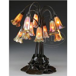 TIFFANY STUDIOS 12 LIGHT LILY LAMP.