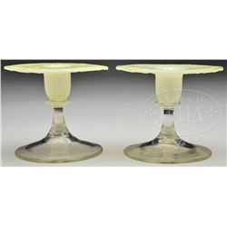 PAIR OF TIFFANY FAVRILE PASTEL CANDLESTICKS.