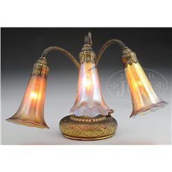 TIFFANY STUDIOS 3-LIGHT LILY LAMP.