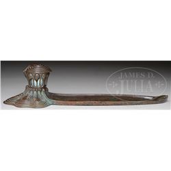 TIFFANY STUDIOS BRONZE INKWELL/PEN TRAY.
