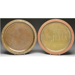 TWO TIFFANY STUDIOS BRONZE TRAYS.