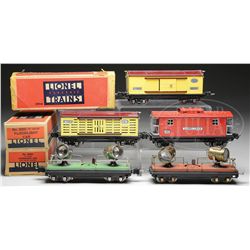 LOT OF FIVE LIONEL CARS WITH 3 O/B.