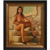 Image 1 : "NUDE ON STEPS" - ORIGINAL OIL ON CANVAS