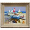 Image 1 : "BOATS ON THE BEACH" - ORIGINAL OIL ON CANVAS