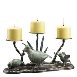 QUAIL FAMILY PILLAR CANDLE HOLDER