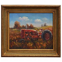 "RED TRACTOR" - ORIGINAL OIL ON CANVAS