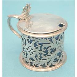 A William IV pierced silver drum mustard with blue glass liner, maker Robert Hennell 1837 £150-20...