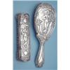 Image 1 : An Edwardian Art Nouveau silver hair brush decorated with a maiden holding a harp and a matching...