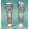 Image 1 : A pair of late Victorian pierced silver trumpet vases, 1 with frosted glass liner, maker William...