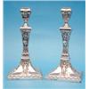 Image 1 : A pair of Victorian silver candlesticks decorated with figures of Britannia and Hercules, 9.25ins...