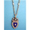 Image 1 : A small gold blue enamelled heart shaped pendant with tied ribbon surmount set split pearls and a...