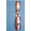 Image 1 : A silver flexible bracelet of 6 rectangular white and brown enamelled plaques spaced by pairs of...