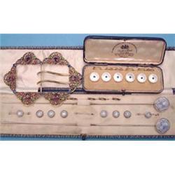 A pair of silver and steel hat pins with blue, white and black guilloche enamelled decoration, 6...